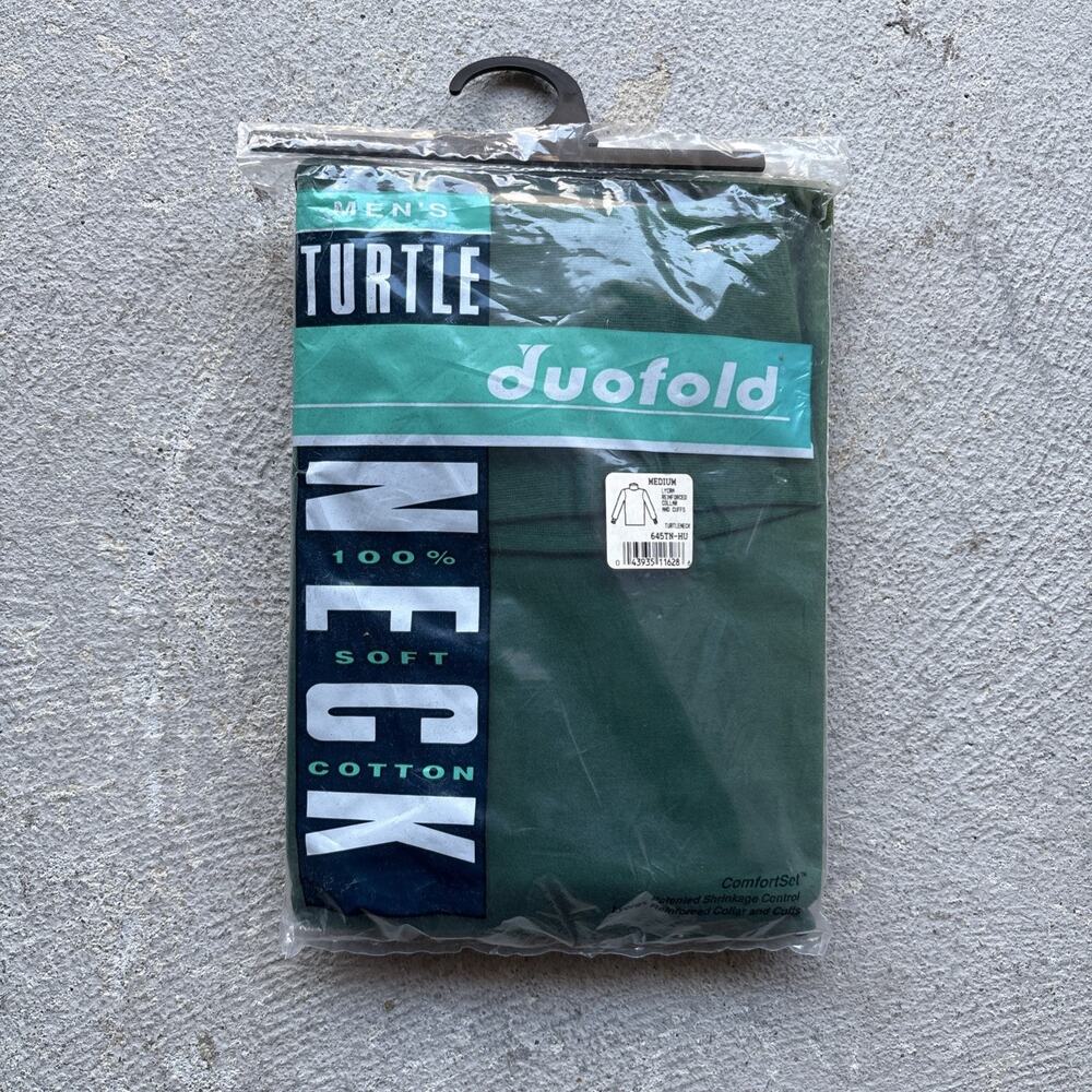 NOS Vintage Duofold Men's Turtle Neck Shirt M Green 100% Cotton Lycra